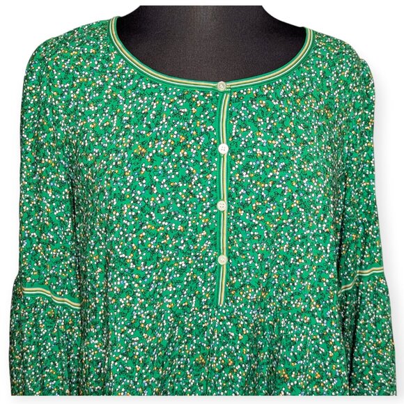 Max Studio Green Floral Peasant Bohemian Blouse Tunic Top Womens Size 1X NWT - Picture 2 of 16